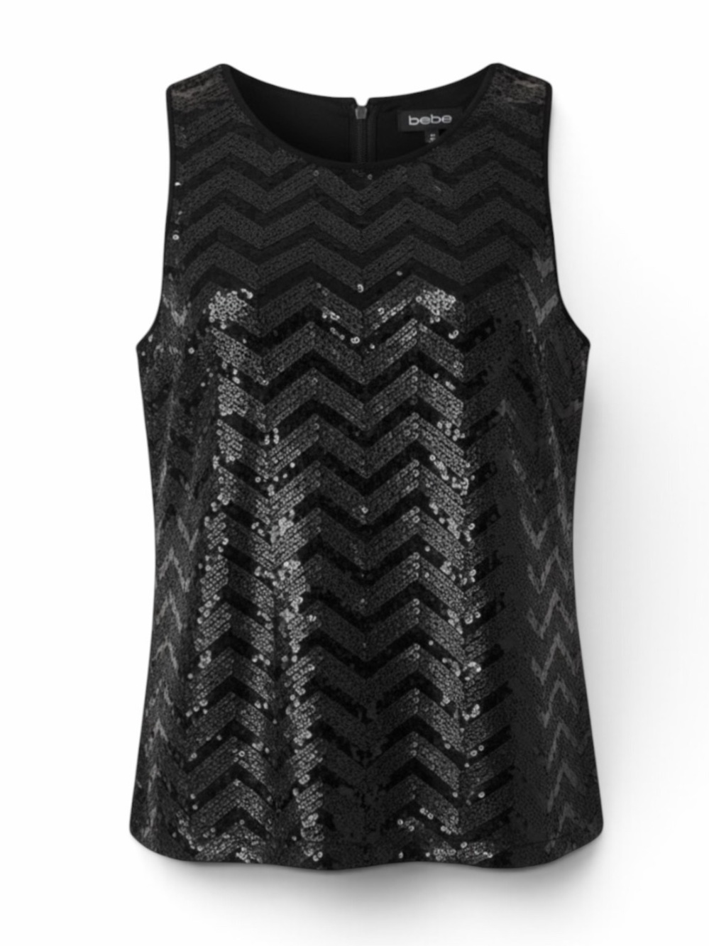 Bebe Black and Dark Grey Sequin Sleeveless Top Size Small